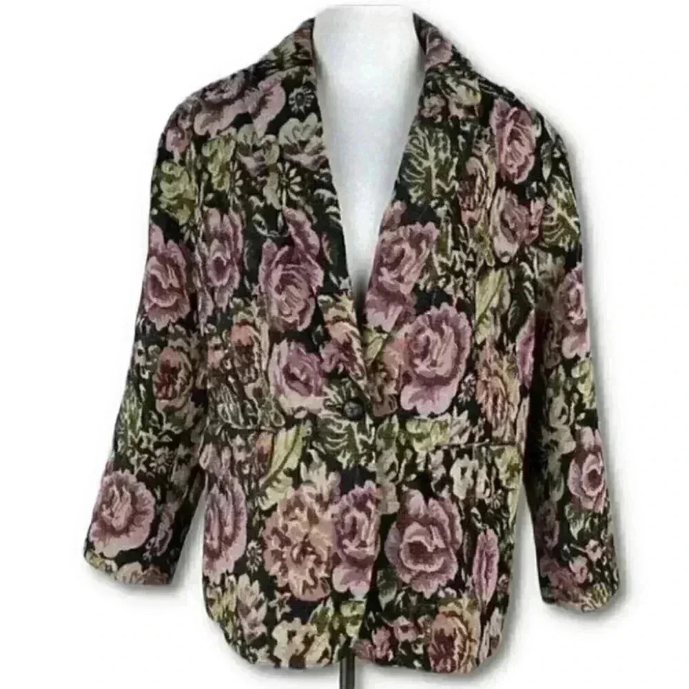 Dress barn blazer size XL floral embroidered